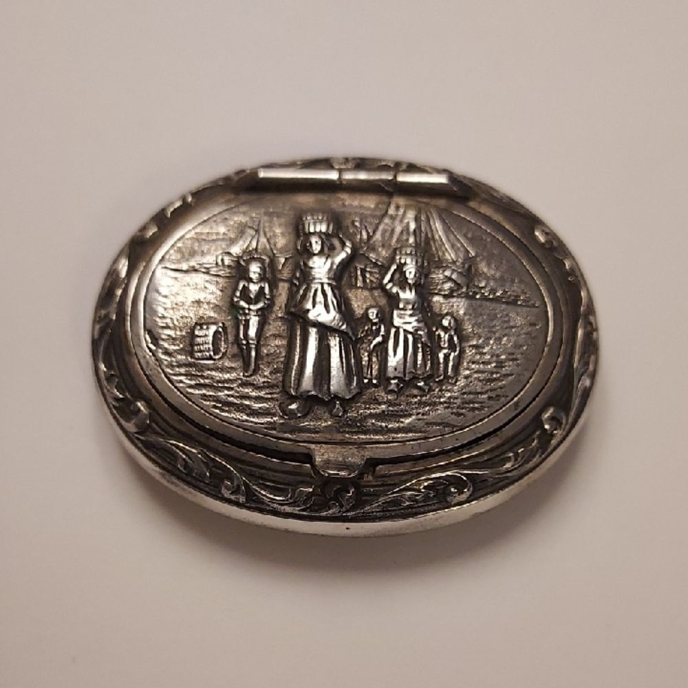Antique Dutch Silver Pill Box Snuff Box Hinged Oval Case Early 1900s Collectible